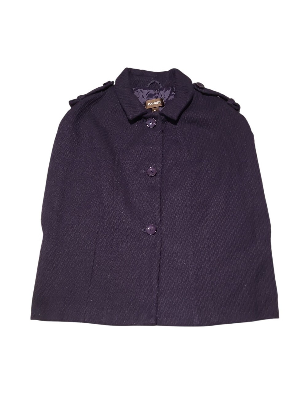 Vintage Danier Purple Textured Wool Blend Button-Front Cape Short Coat Womens S
